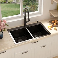 Casainc 33inch L Double Bowl Stainless Steel Drop-in Kitchen Sink