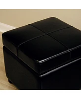 Baxton Studio Black Full Leather Storage Cube Ottoman