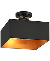 Possini Euro Design Artemis 12" Modern Semi Flush-Mount Ceiling Light Fixture Kitchen Foyer Hallway 2-Light Black Gold Finish Metal Bedroom Bathroom E