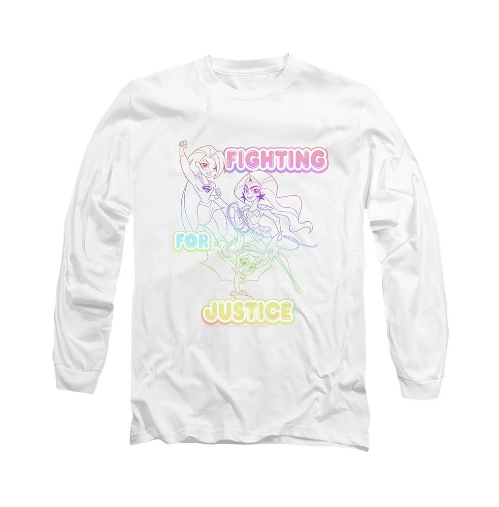 Dc Superhero Girls Men's Comics Fighting For Justice Long Sleeve Adult Tee / T-Shirt