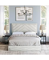 Modern Chevron Upholstered Platform Bed with 14-Slat System – 700 lb Capacity