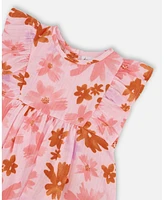 Deux par Baby Girls Printed Tunic And Solid Leggings Set Pink Coral Flowers