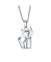 Bling Jewelry 3D Geometric Jewelry Set Origami Jewelry Animals Kitten Cat Stud Earrings & Pendant Necklace For Women .925 Sterling Silver