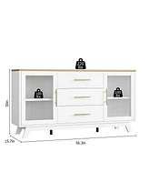 gaomon Coffer Bar Cabinet with 2 Fluted Glass Doors