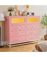 gaomon Dresser for Bedroom with Led Lights and Charging Station