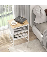 Gouun Nightstand with Flip up Door Storage Shelf