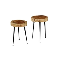 Jofran Global Archive Flat-Pack Wood and Iron Accent Tables (Set of 2)