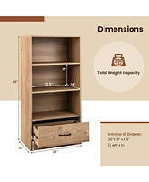 Gouun 4-Tier Storage Bookcase with Open Shelves Drawer and Anti-toppling Device