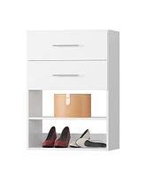 Short Tower Wood Built In Closet Organizer Unit, Wood Closet Organizer Starter Kit, Mounted Closet Systems with 2 Drawers