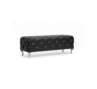 Baxton Studio Stella Crystal Tufted Black Leather Modern Bench