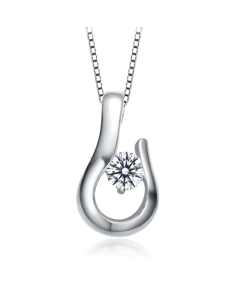 Genevive Sterling Silver Clear Cubic Zirconia With a Hook Pendant Necklace