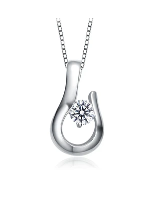 Genevive Sterling Silver Clear Cubic Zirconia With a Hook Pendant Necklace