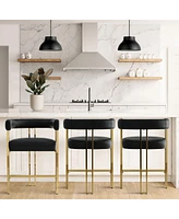 Maison Boucle Set of 3 Faux Leather Counter Stools–Curved Armrests, Gold Legs, Modern Design for Kitchen & Bar-Maison Boucle