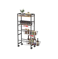 gaomon Slim Storage Cart, 4 Tier Slim Rolling Storage Cart With Wheels & Wood Top, Narrow Sliding Storage Laundry Cart With 3 Pull-Out Baskets For Kit