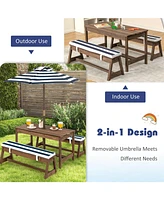 Gouun Kids Picnic Table and Bench Set with Cushions and Height Adjustable Umbrella