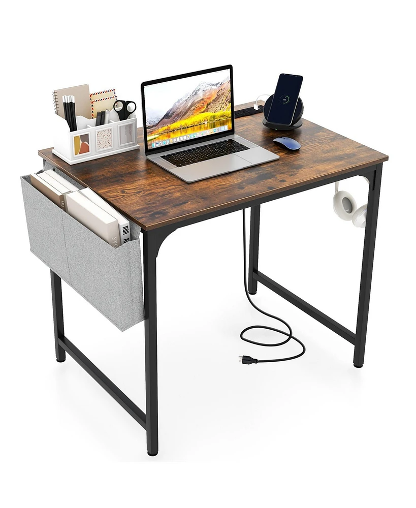 Gouun 32 Inch Home Office Desk with Charging Station Storage Bag and Headphone Hook