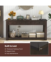 Gouun 63 Inches Farmhouse Entryway Table with 4 Storage Drawers and Open Shelf