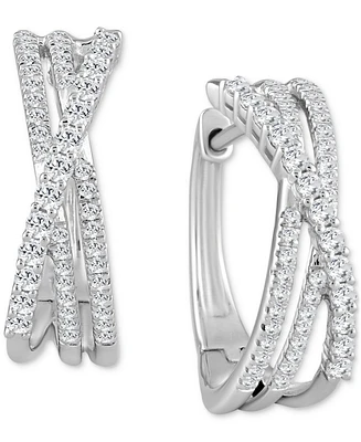 Diamond Multi-Row Crossover Small Hoop Earrings (1/2 ct. t.w.) in 10k White Gold