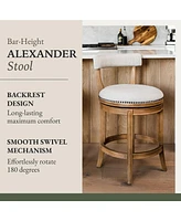 Maven Lane Alexander Kitchen Bar Stool in Weathered Oak w/ Sand Fabric, Set of 4