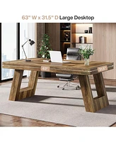 Tribesigns 63 Inches Wood Executive Desk, Large Home Office Desk with Double Pedestal, Industrial Computer Desk Study Writing Table, Business Workstat