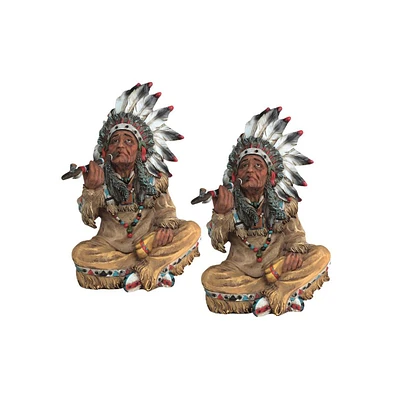 Fc Design "2-pc Set" 10"H Indian Smoking a Pipe Statue Native American Figurine Statue Ornament Home Room Office Decor and Perfect Ideas for Housewarm