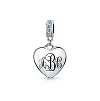 Bling Jewelry Crystal Heart Shape Dangle Bead Charm Sterling Silver