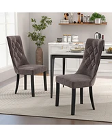 Gymax Tufted Dining Chairs Set of 4 w/ High Backrest Rubber Wood Legs Padded Seat