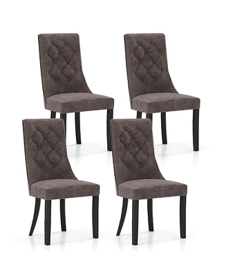 Gymax Tufted Dining Chairs Set of 4 w/ High Backrest Rubber Wood Legs Padded Seat