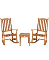 Gymax 3 Pcs Eucalyptus Rocking Chair Set W/ Coffee Table 2 Wood Conversation Chairs