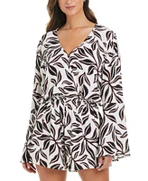 Bar Iii Women's Resort Daze Printed Bell-Sleeve Romper, Exclusively at Macy's