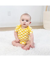 The Peanutshell Baby Girls Short Sleeve Cotton Bodysuits Girls, Neutral Check