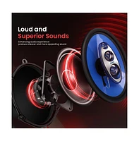Pyle 7'' x 10'' Four-Way Quadriaxial Car Speakers, 500W, Blue (Pair)