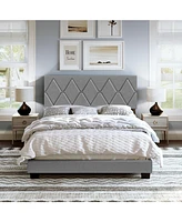 Boyd Sleep Rhombus Upholstered Platform Bed with Headboard, Mattress Foundation Strong 4 Wood Slat Supports, Box Spring Required