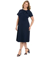 London Times Plus Tie-Neck Fit & Flare Dress