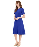 London Times Petite Fit & Flare Scuba Crepe Midi Dress