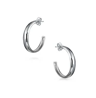 Bling Jewelry Lightweight Round Dome Hoop Huggie Earrings in Polished Sterling Silver 1 Inch