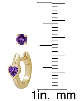 Amethyst (5/8 ct. t.w.) 2-Pc. Set Stud & Heart Hoop Earrings Set in 14K Gold over Sterling Silver