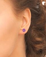 Macy's Amethyst (5/8 ct. t.w.) & Lab Grown White Sapphire (1/10 ct. t.w.) Flower Stud Earrings in Sterling Silver