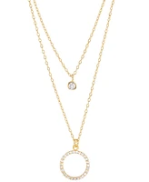 Macy's Cubic Zirconia Two-Row Pendant Necklace Sterling Silver or 14k Gold Over Silver, 18" + 2" extender