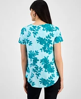 Jm Collection Women's Printed Scoop-Neck Short Sleeve Top, Exclusively at Macy's