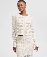 And Now This Women's Patchwork Button-Down Crochet-Knit Cardigan Sweater, Exclusively at Macy's