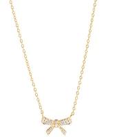 Cubic Zirconia Pave Bow Pendant Necklace Sterling Silver, 16" + 3" extender (Also Available 14k Gold over Silver)