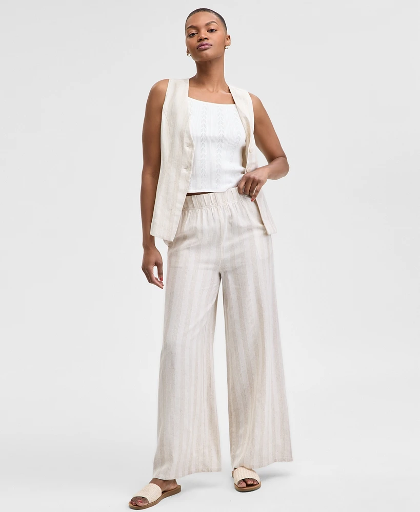 And Now This Petite Striped Pull-On Wide-Leg Cotton Pants, Exclusively at Macy's