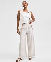 And Now This Petite Striped Pull-On Wide-Leg Cotton Pants, Exclusively at Macy's