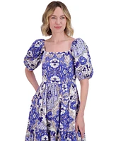 Vince Camuto Women's Floral-Print Puffed-Sleeve Dress