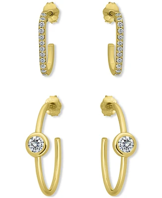 Giani Bernini 2-Pc. Set Pave Cubic Zirconia & Round Bezel Hoop Earrings 18k Gold Over Sterling Silver, Exclusively at Macy's