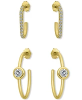 Giani Bernini 2-Pc. Set Pave Cubic Zirconia & Round Bezel Hoop Earrings 18k Gold Over Sterling Silver, Exclusively at Macy's