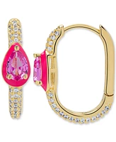 Lab Grown Blue Spinel (1/4 ct. t.w.) & Lab Grown White Sapphire (1-3/8 ct. t.w.) Small Oval Hoop Earrings in 14k Gold-Plated Sterling Silver (Also in