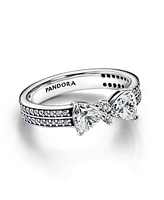 Pandora Sterling Silver Sparkling Bow Double-Row Ring