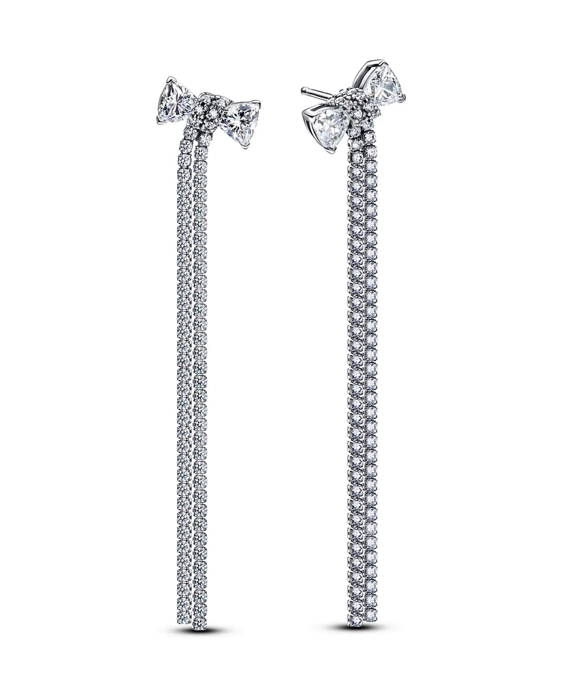 Pandora Sterling Silver Pave Bow Drop Earrings